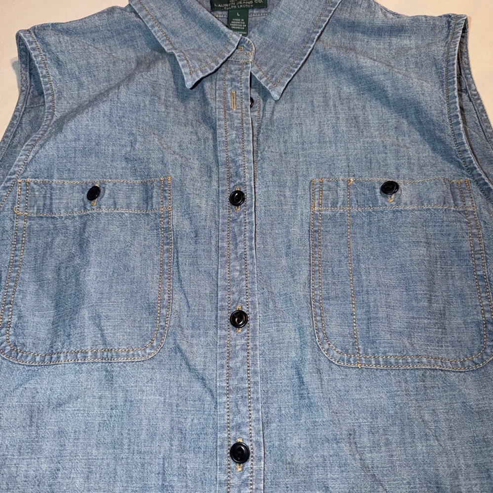 Lauren Jean Co Sleeveless Denim Button-Up Shirt Size L